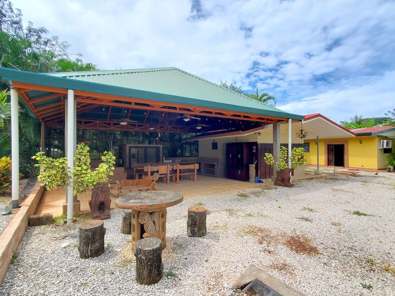 Sculpted stone table of Casa Luz, house for sale at Carrillo Beach, Guanacaste, Costa Rica