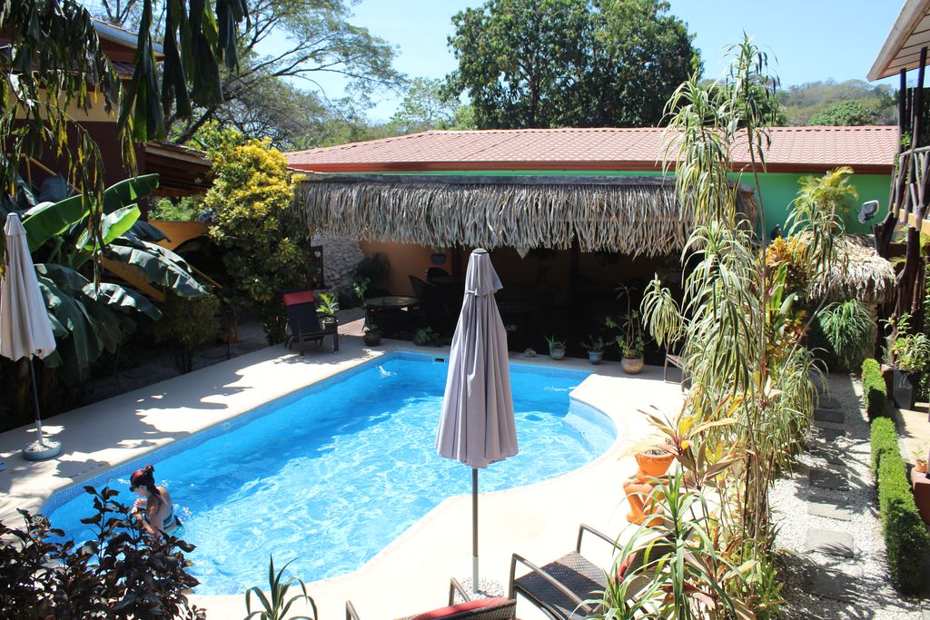 Nice bananos and palms trees of Hotel Las Palmas, business for sale at Samara Beach, Costa Rica